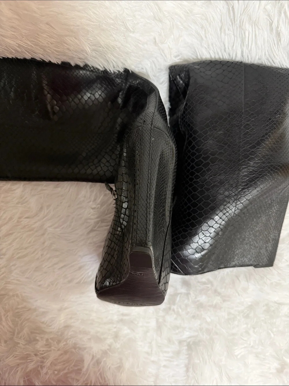 Boutique 9 Black Leather-Textured Wedge Below Knee Boots NWOT